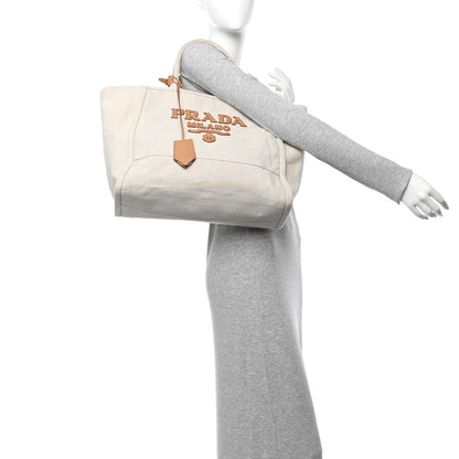 Prada Linen Vitello Large Logo Tote Natural 2 of 10