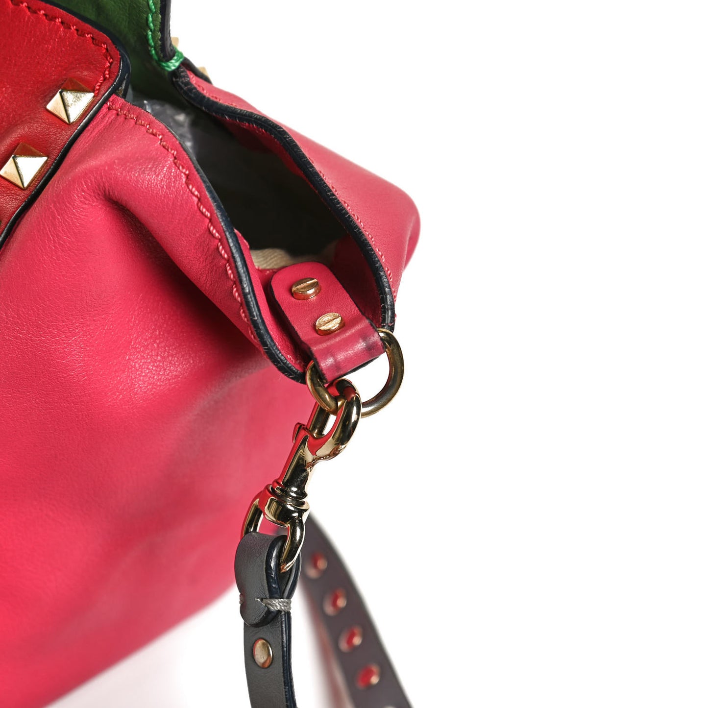 Vitello Colorblock Small Rockstud Tote Deep Rose Clover Grey Scarlet