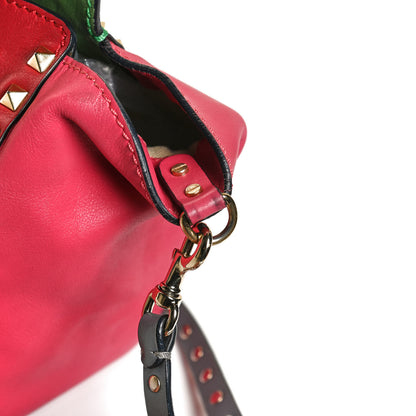 Valentino Garavani Vitello Colorblock Small Rockstud Tote Deep Rose Clover Grey Scarlet 21 of 22