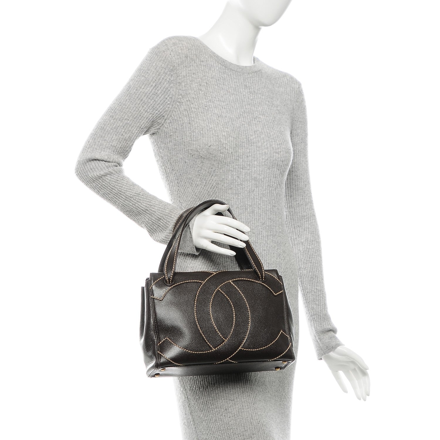 Chanel Caviar CC Stitched Small Tote Brown 2 of 7