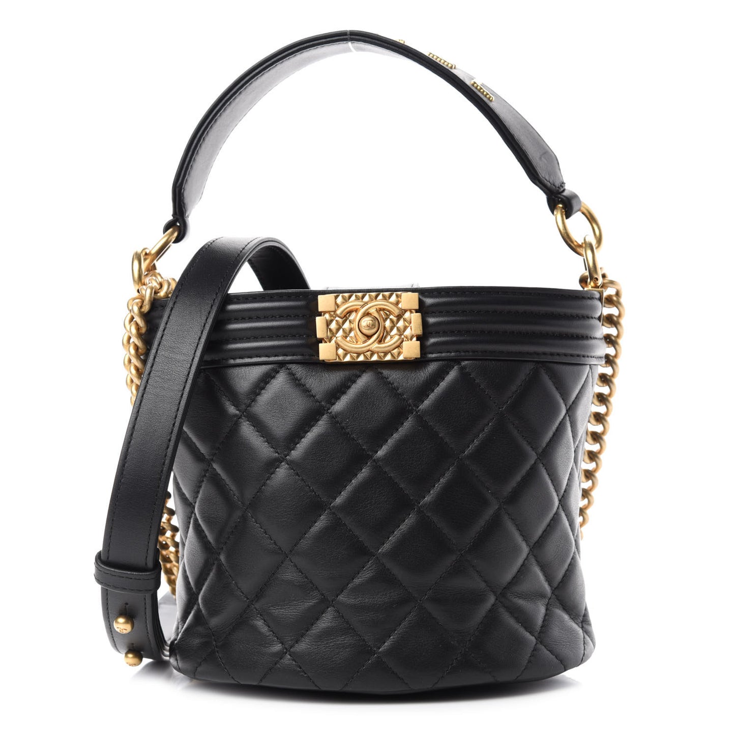 Calfskin Quilted Boy Bucket Bag Black