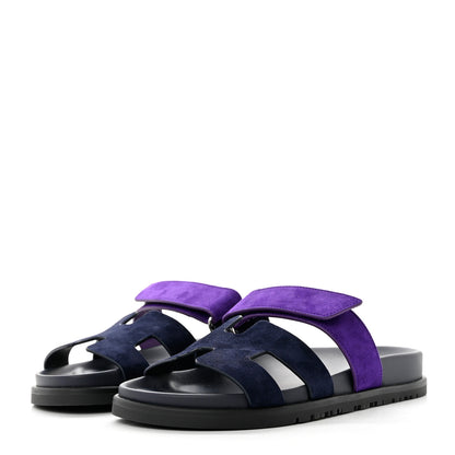 Hermes Suede Goatskin Womens Chypre Sandals 36.5 Marine Violet Majorette 3 of 9