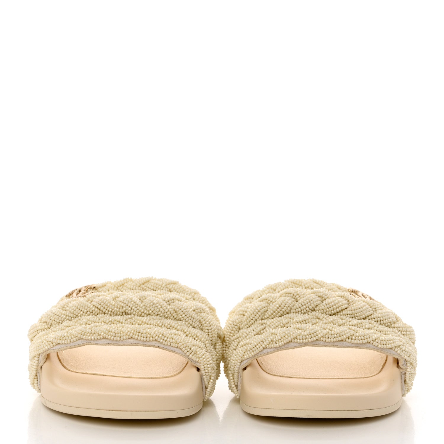 Chanel Lambskin Pearl Beaded Woven Slides 39 Beige 2 of 9
