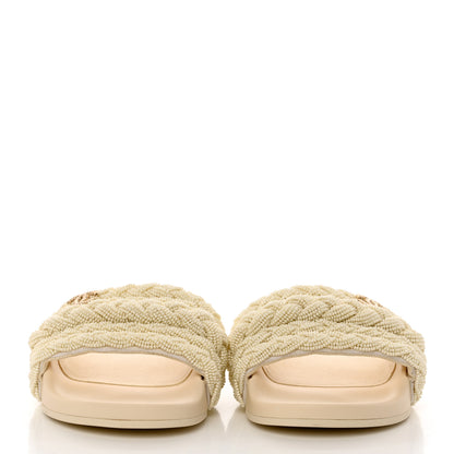 Chanel Lambskin Pearl Beaded Woven Slides 39 Beige 2 of 9