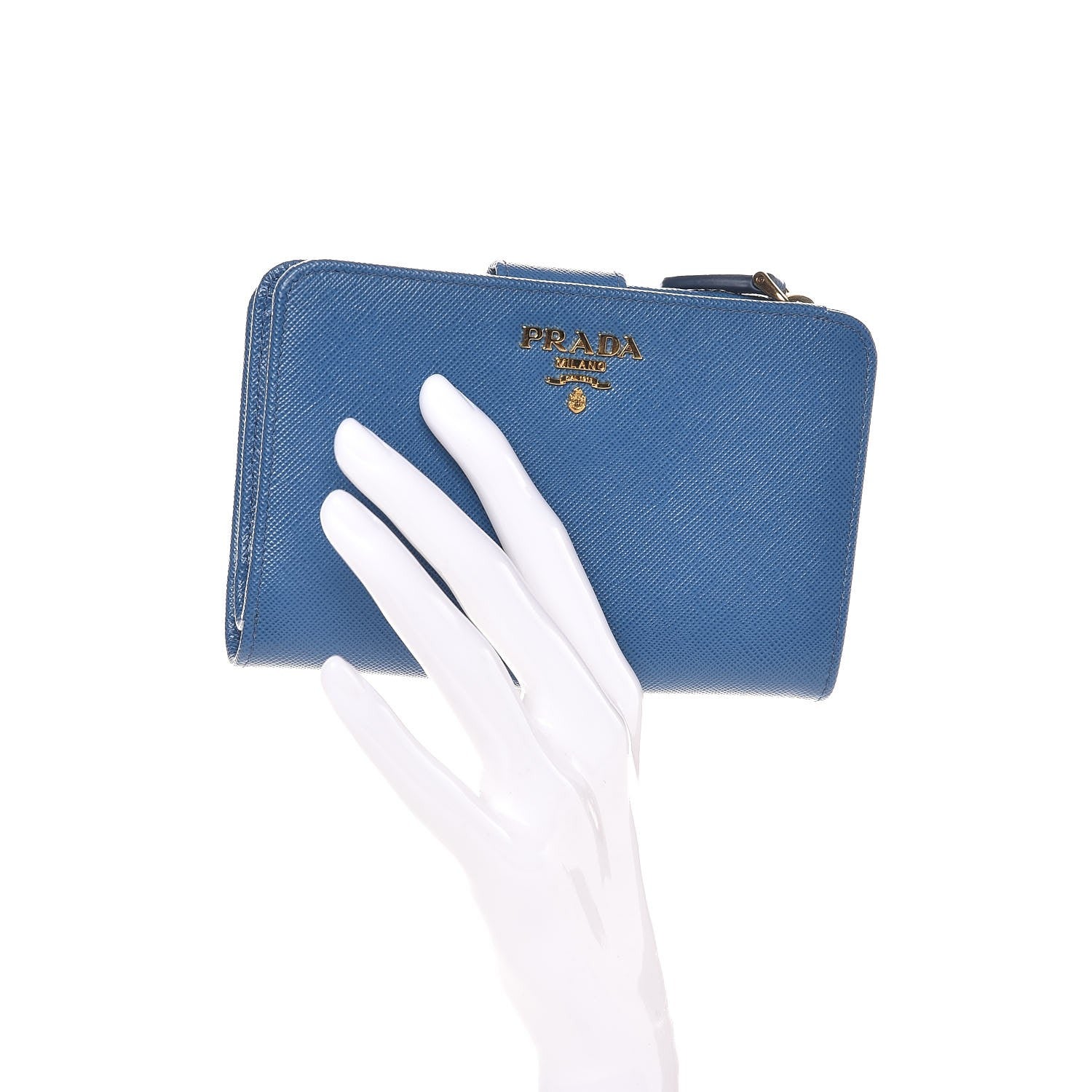 Prada Saffiano Metal Compact Wallet Cobalto 2 of 8