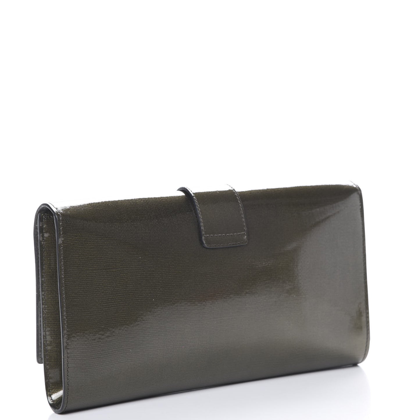 Textured Patent Classic Y Ligne Clutch Olive