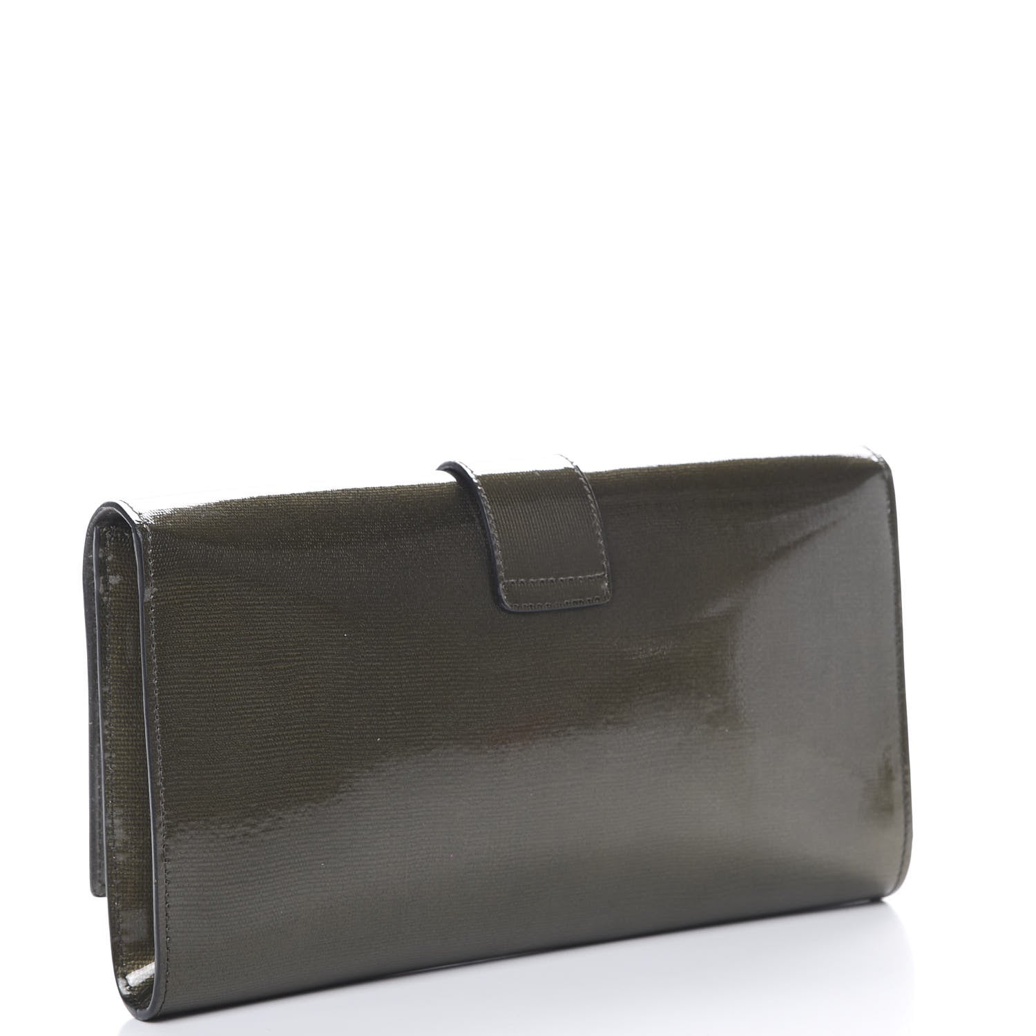 Saint Laurent Textured Patent Classic Y Ligne Clutch Olive 2 of 9