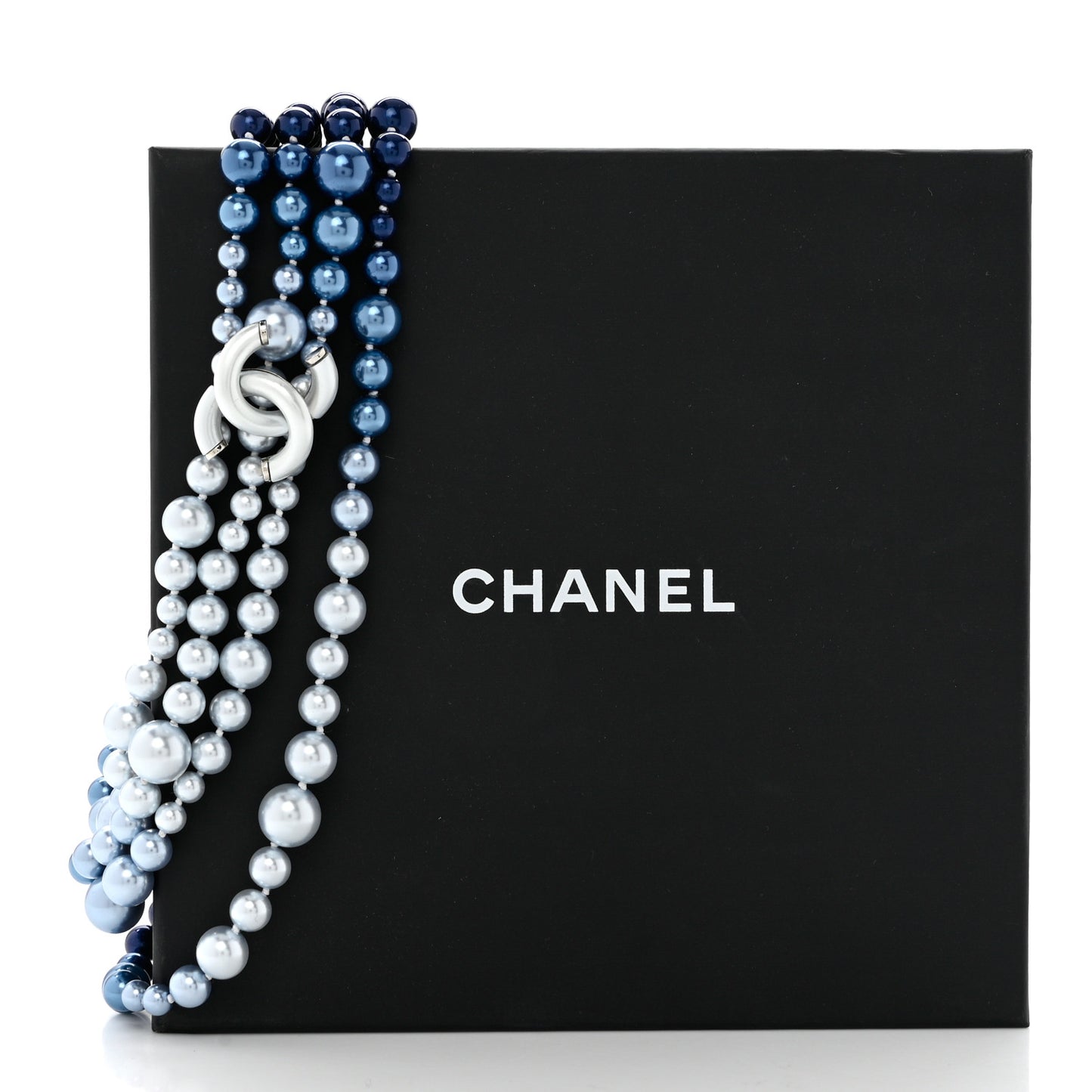 Pearl Beaded CC Multi Strand Choker Necklace Blue Silver