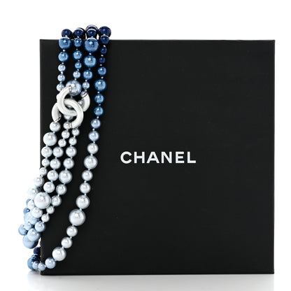 Chanel Pearl Beaded CC Multi Strand Choker Necklace Blue Silver 7 of 7