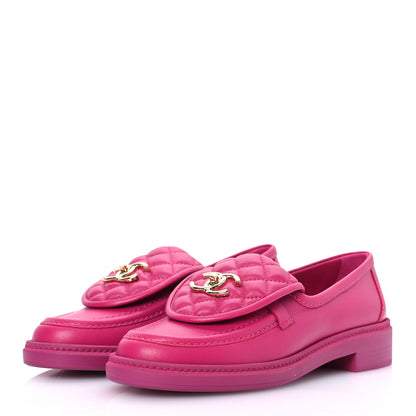 Chanel Lambskin Quilted CC Turnlock Loafers 37 Fuchsia 4 of 12