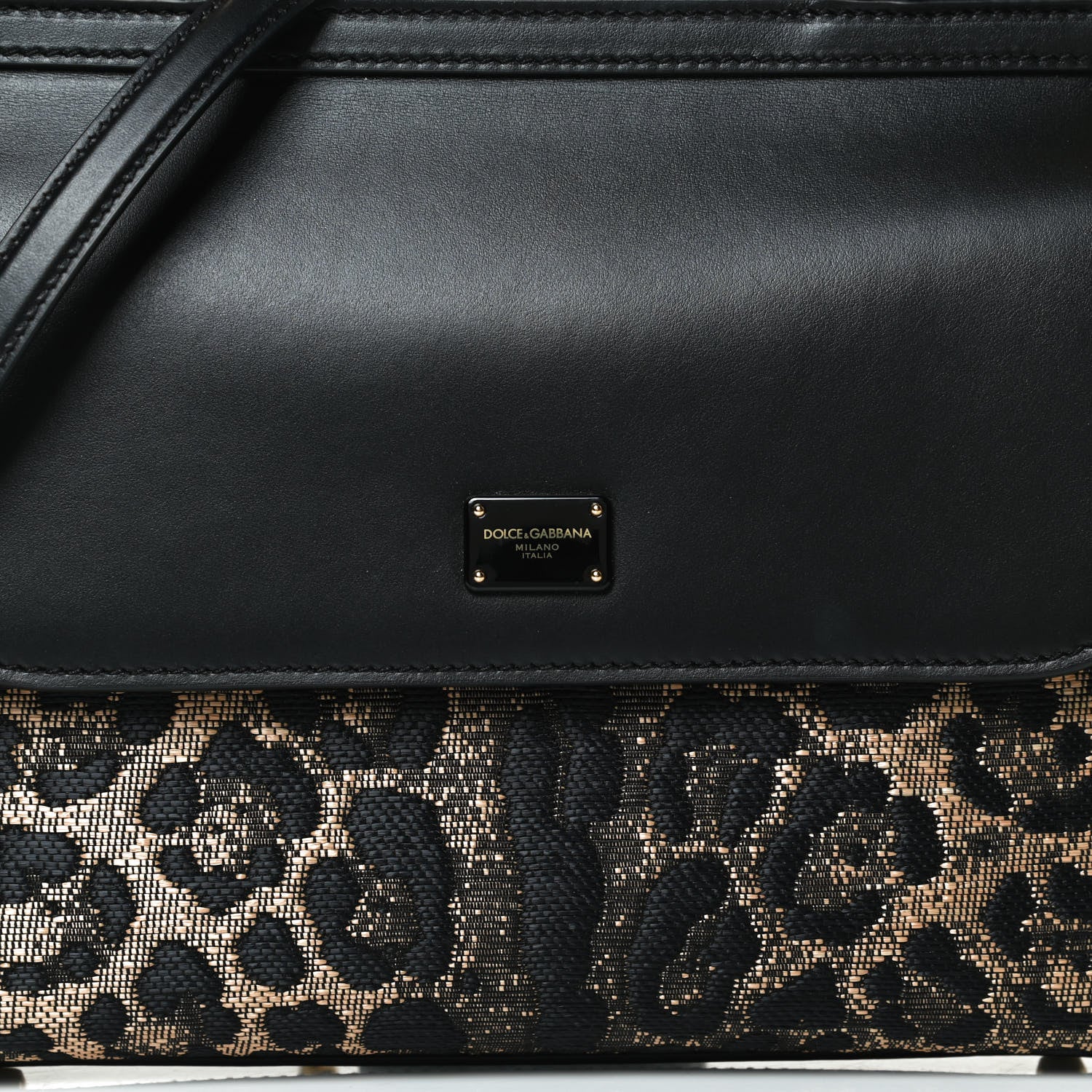 Dolce & Gabbana Calfskin Leopard Print Raffia Medium Sicily 58 Satchel Black Multicolor 12 of 12