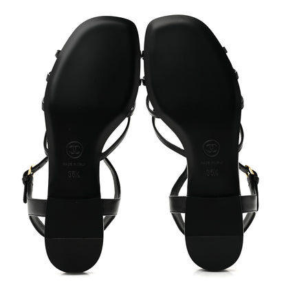 Chanel Lambskin Crystal CC Sandals 35.5 Black 6 of 10