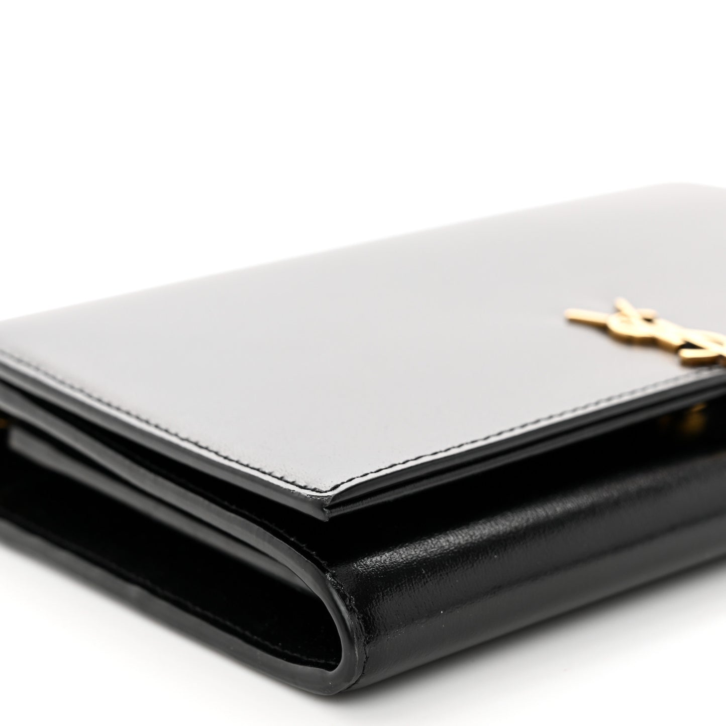 Glossy Calfskin Monogram Chain Wallet Black