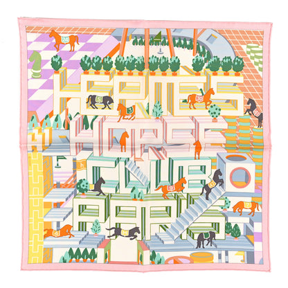 Hermes Silk Horse Club Detail Scarf 45 Rose Pale Vert Jaune 1 of 3