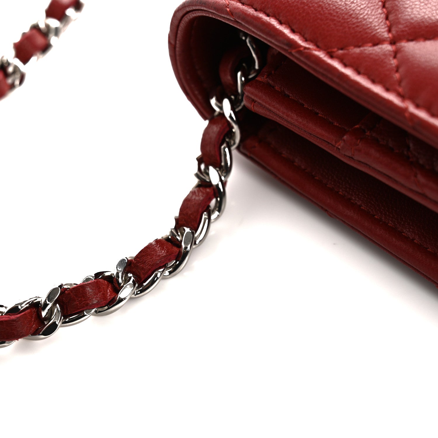 Chanel Lambskin Quilted Wallet On Chain WOC Red 17 of 18