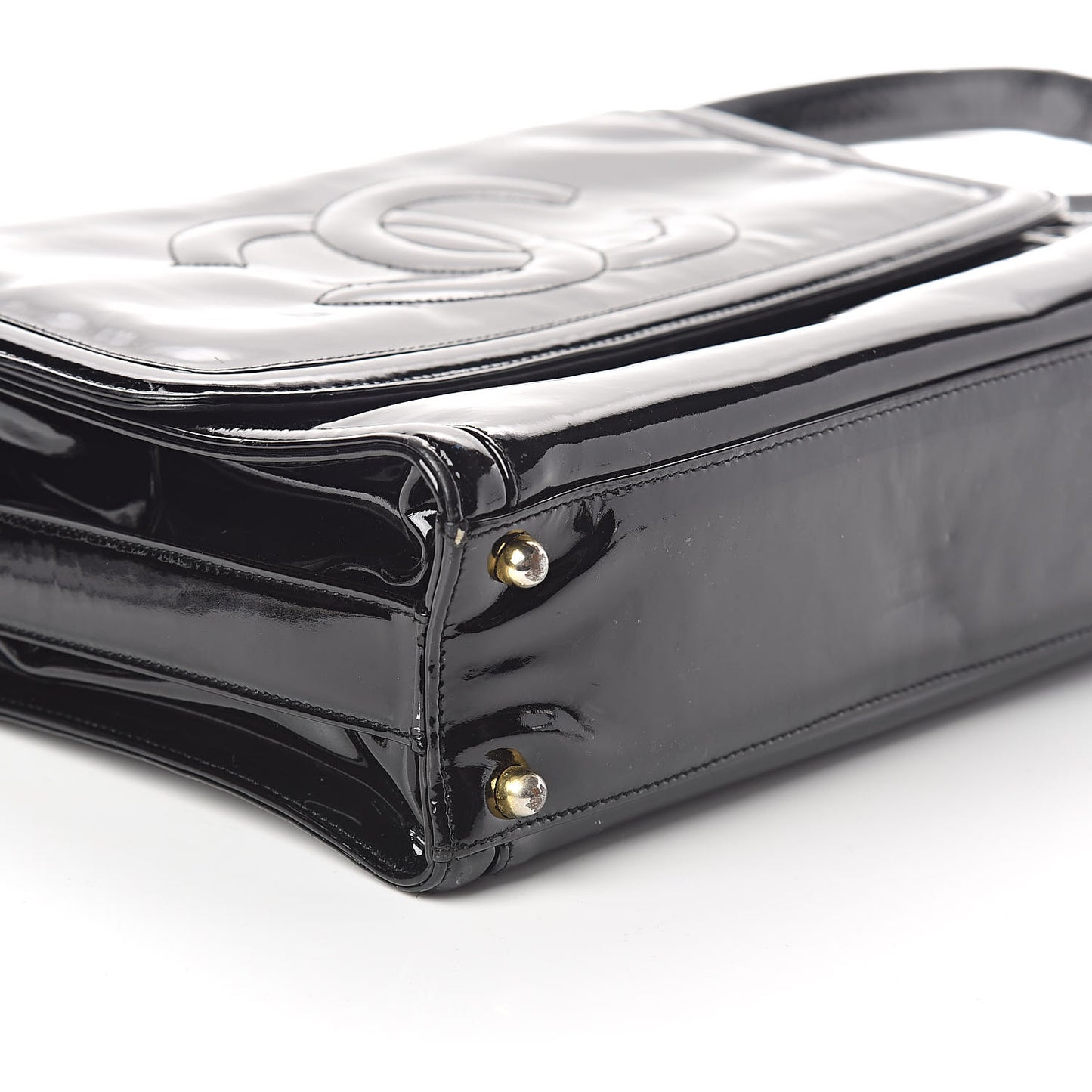 Patent CC Flap Shoulder Bag Black
