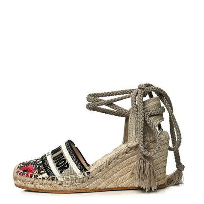 Christian Dior Canvas Mille Fleurs Embroidered Granville Ankle Tie Espadrille 65mm Wedges 39 Multicolor 1 of 7