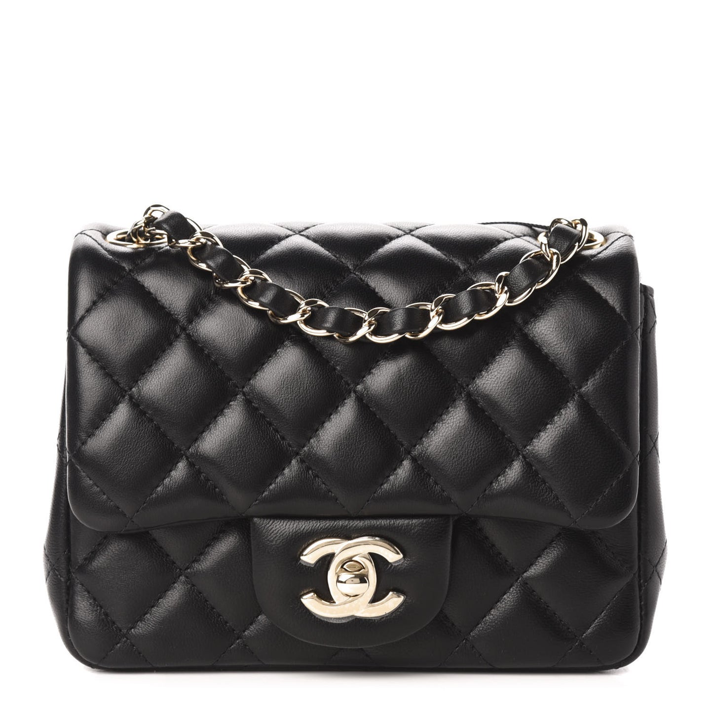 Lambskin Quilted Mini Square Flap Black