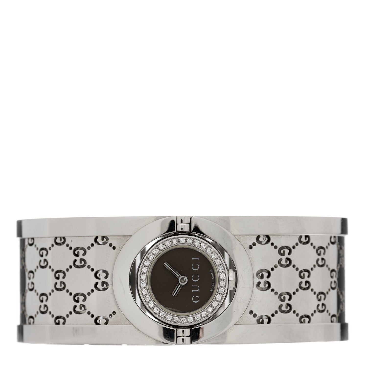 Gucci Stainless Steel Diamond Bezel 23mm Twirl Quartz Watch Brown 2 of 5