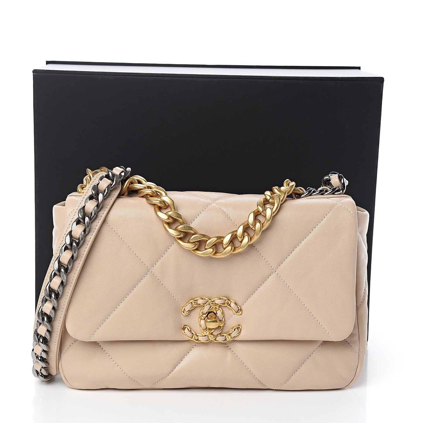 Lambskin Quilted Medium 19 Flap Beige