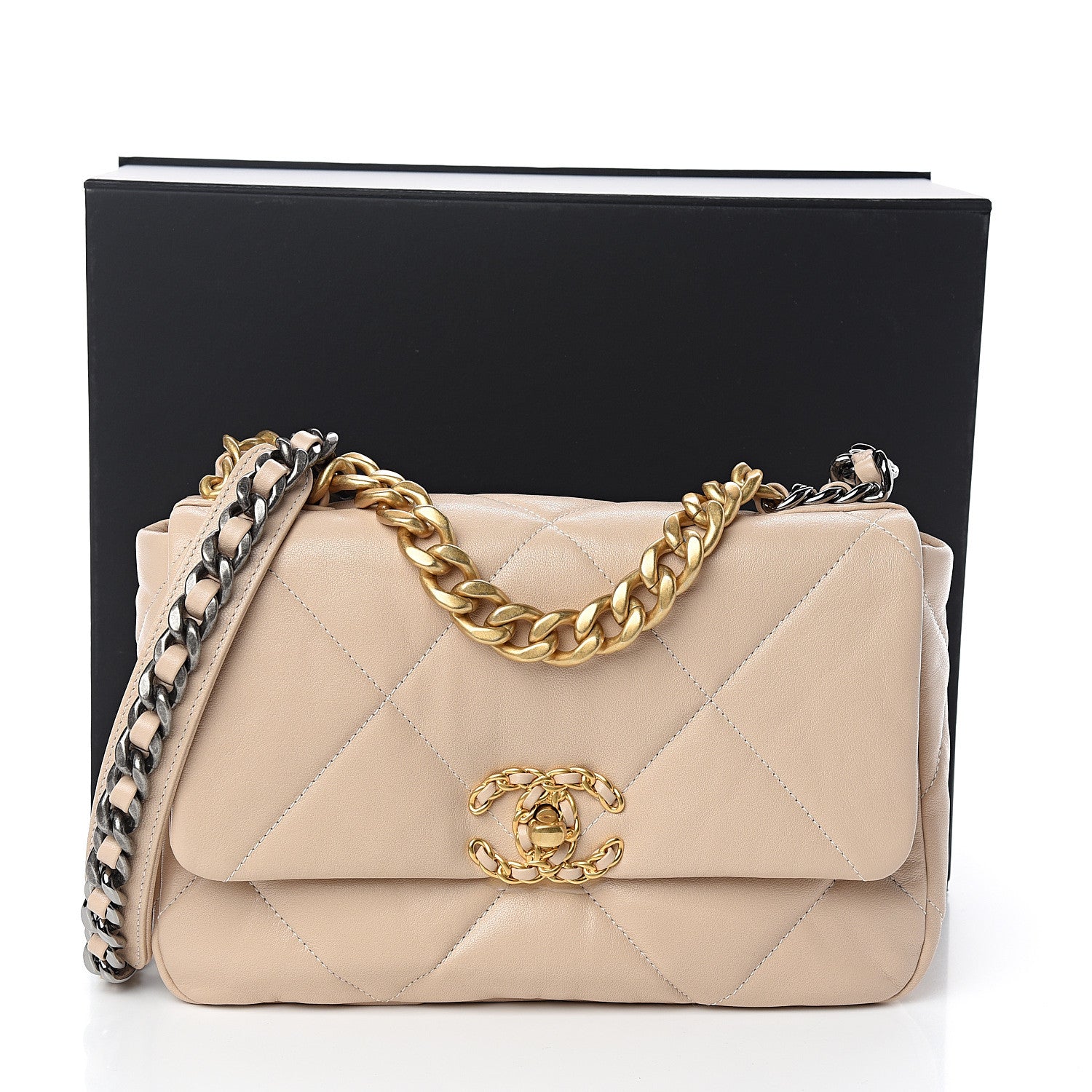 Chanel Lambskin Quilted Medium 19 Flap Beige 10 of 10