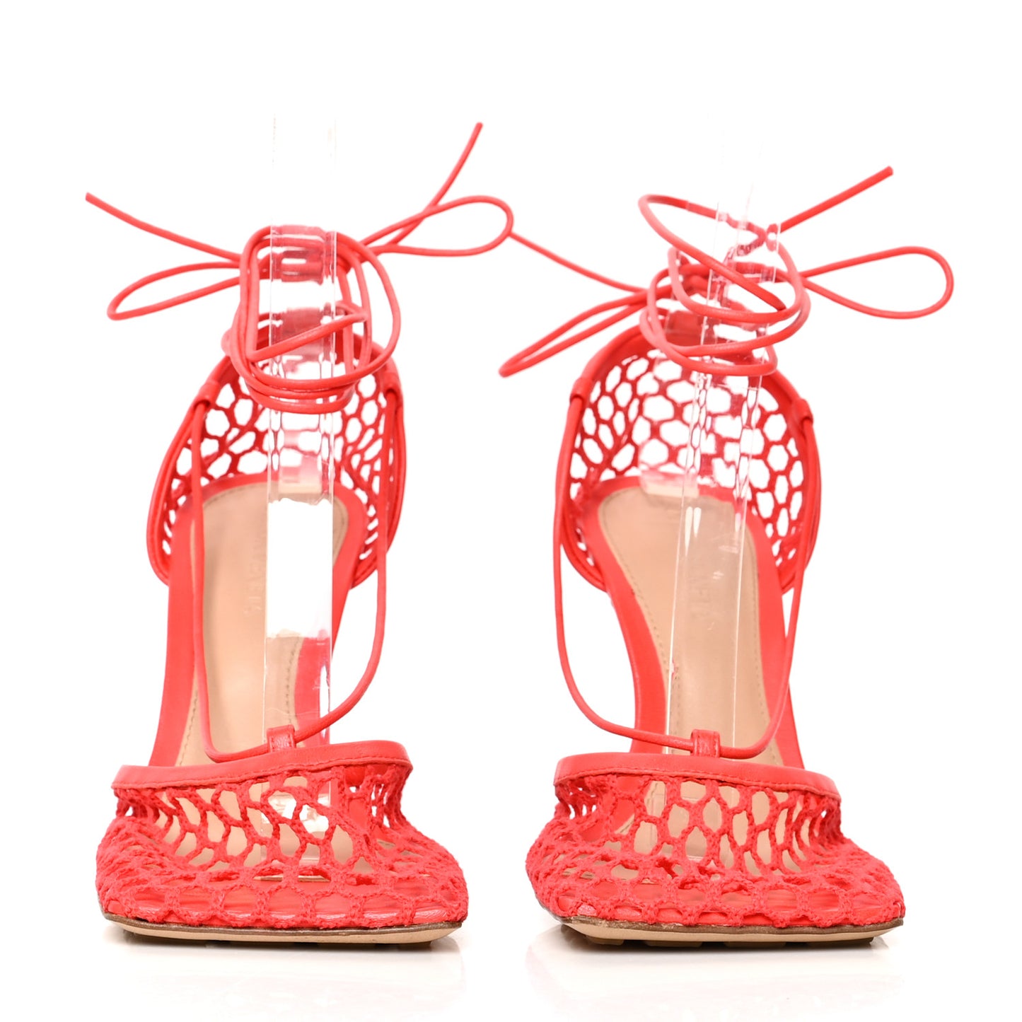 Mesh Nappa Stretch Ankle Tie Sandals 37 Tomato