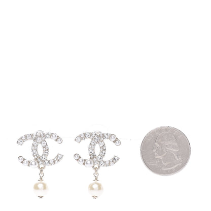 Chanel Pearl Crystal CC Drop Earrings Gold Pearly White 2 of 6