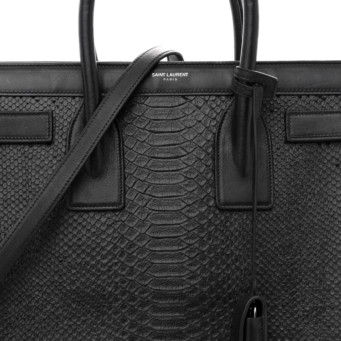 Python Calfskin Embossed Small Sac de Jour Black
