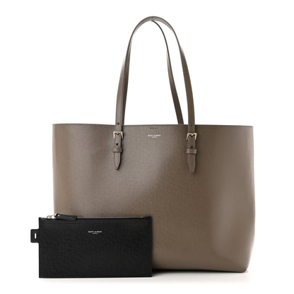 Saint Laurent Grained Calfskin Large Shopping Tote Warm Taupe Black 1 of 12