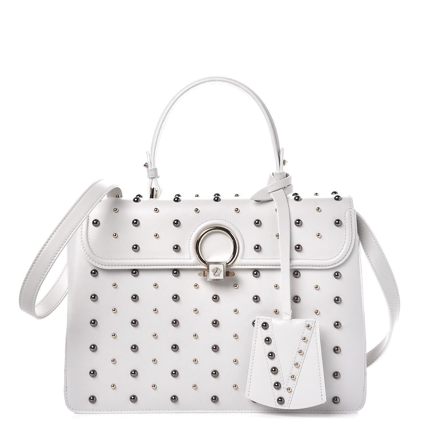 Versace Calfskin Studded Large DV One Satchel White 1 of 7