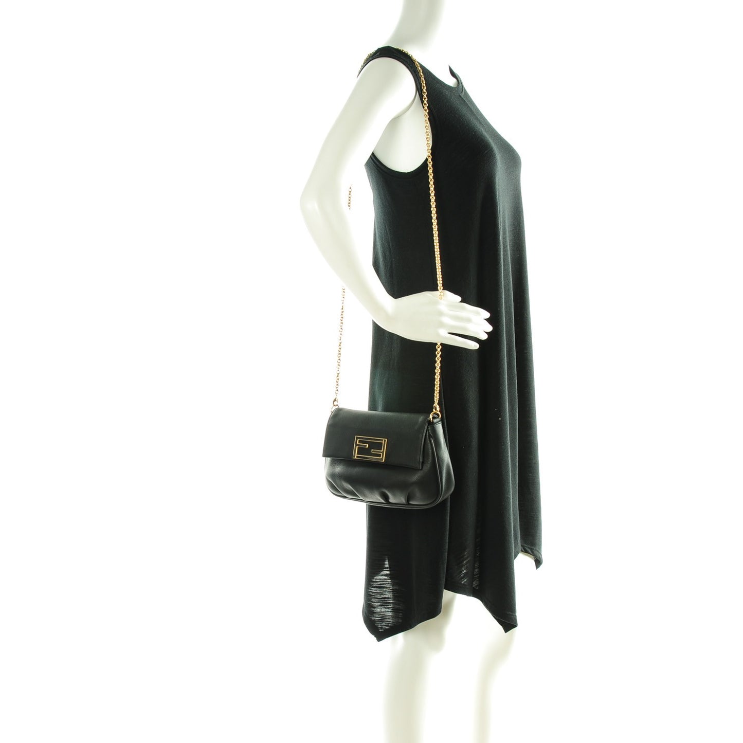 Vitello Flamingo Enamel Fendista Pouchette Crossbody Black