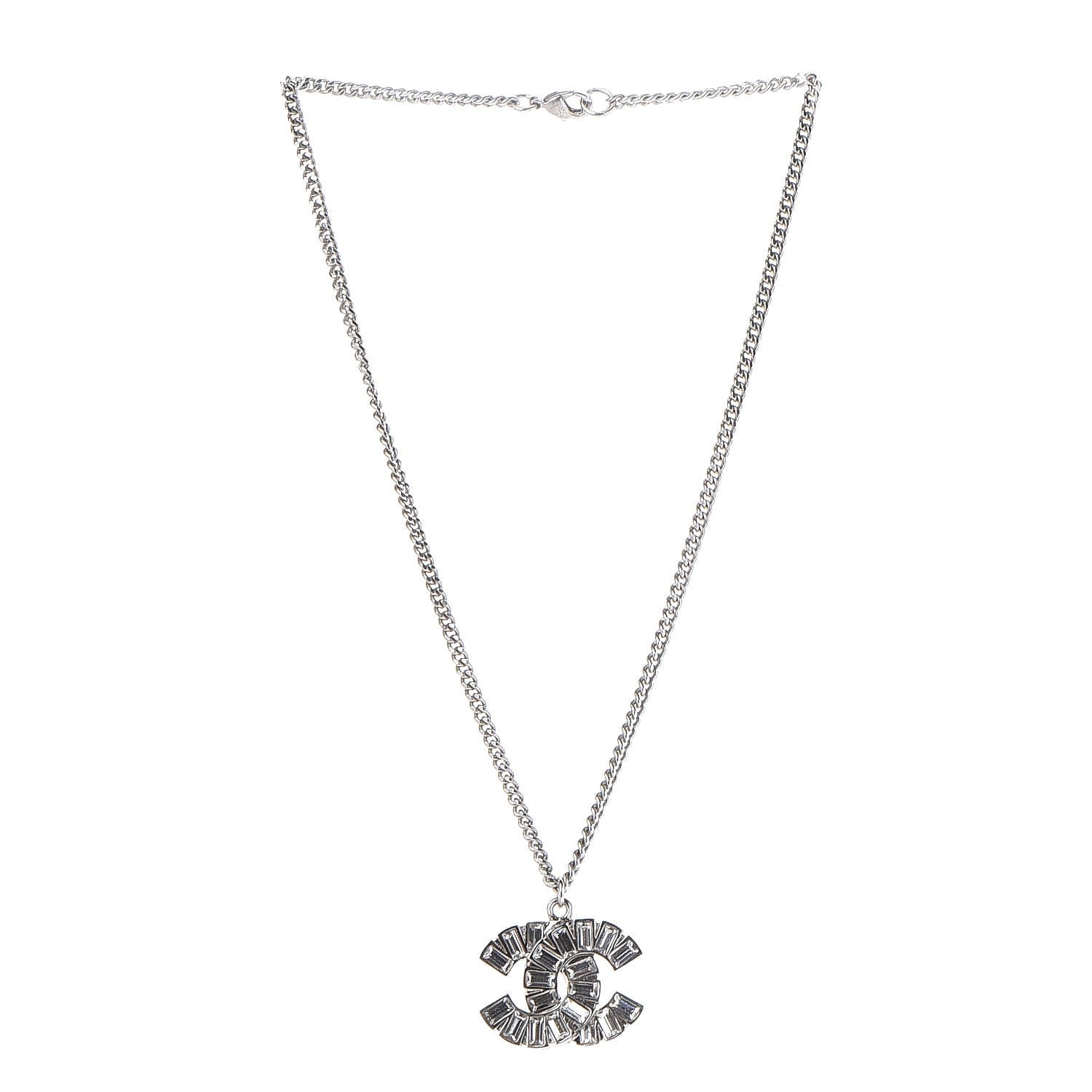 Chanel Baguette Crystal CC Necklace Silver 3 of 6