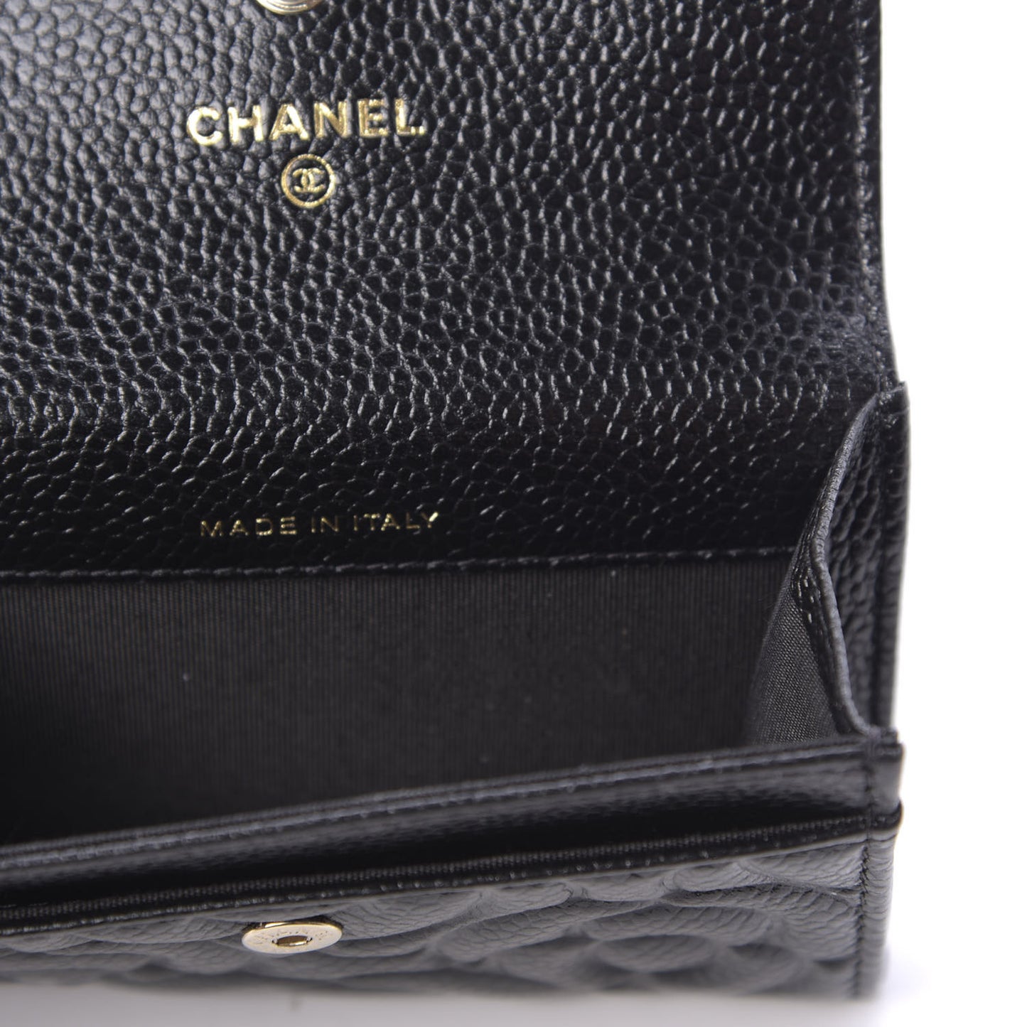 Caviar Camellia Embossed Card Holder Wallet Black