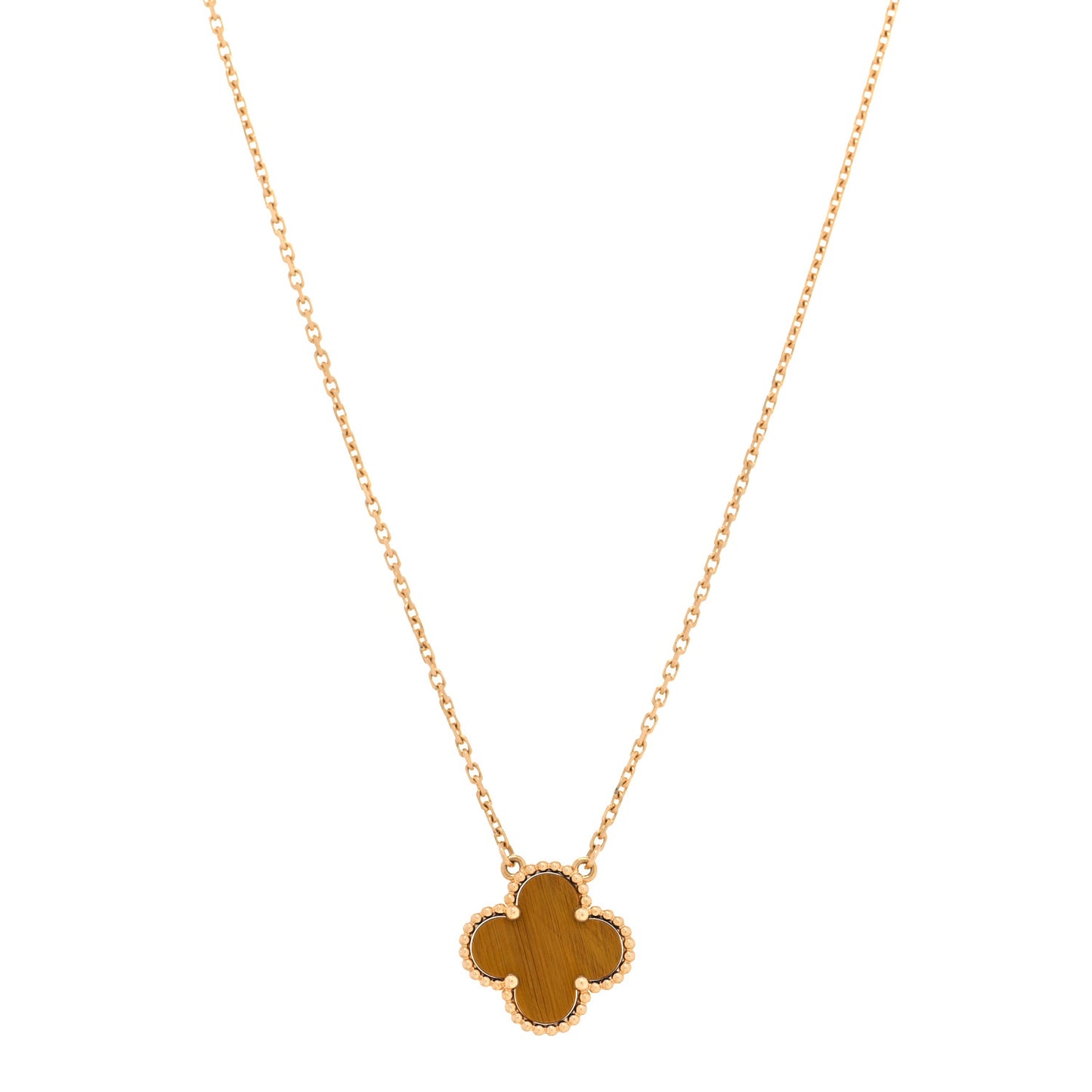 18K Yellow Gold Tiger Eye Vintage Alhambra Pendant Necklace
