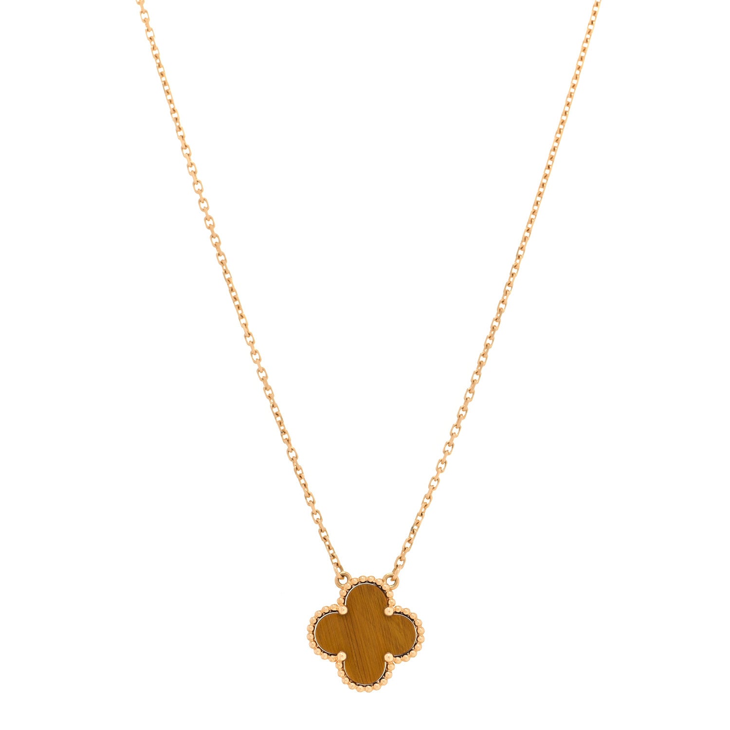 Van Cleef & Arpels 18K Yellow Gold Tiger Eye Vintage Alhambra Pendant Necklace 1 of 4