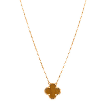 Van Cleef & Arpels 18K Yellow Gold Tiger Eye Vintage Alhambra Pendant Necklace 1 of 4