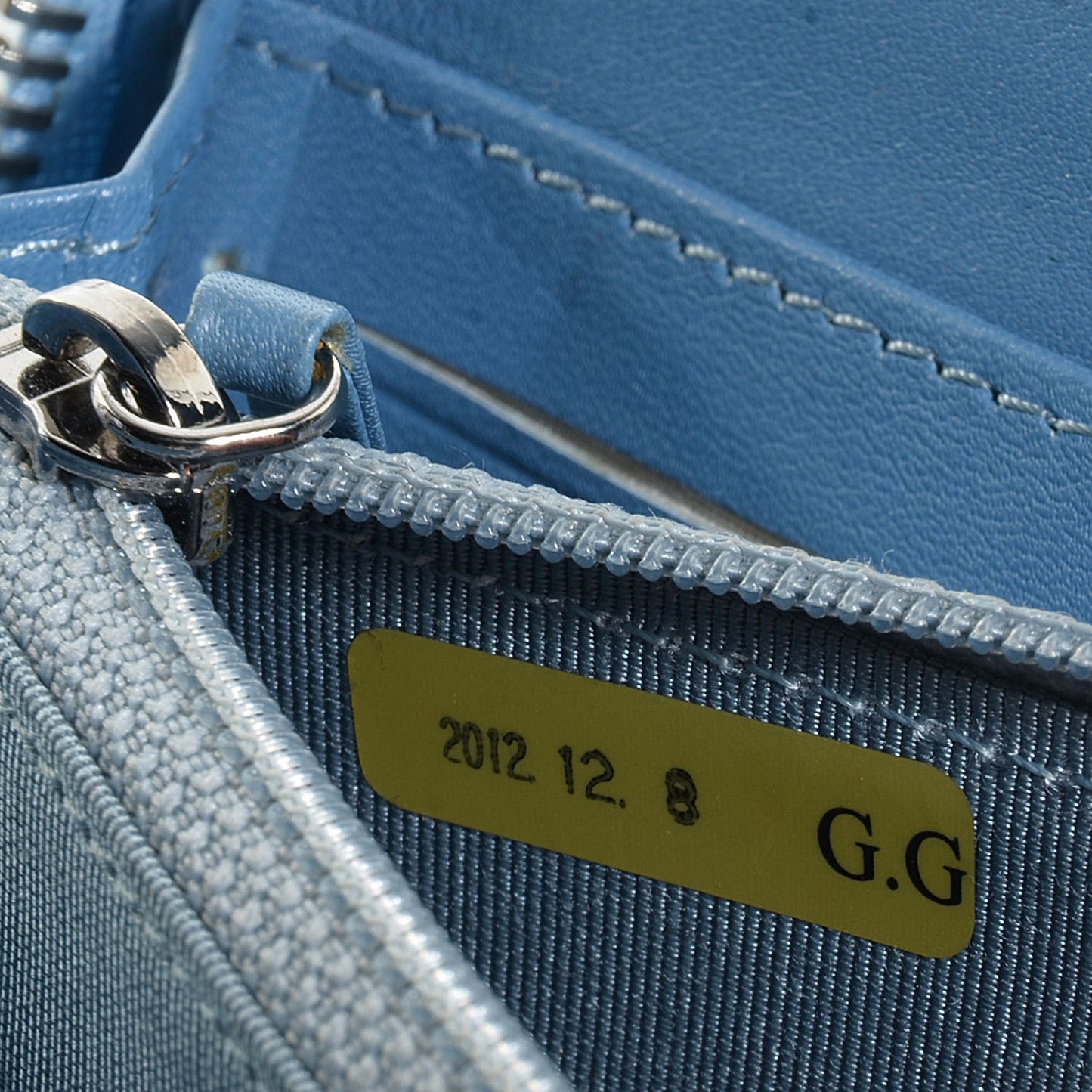 Patent Quilted Zip Wallet Light Blue