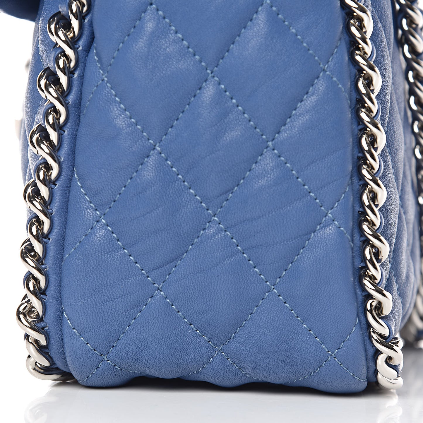 Washed Lambskin Quilted Chain Around Maxi Flap Light Blue