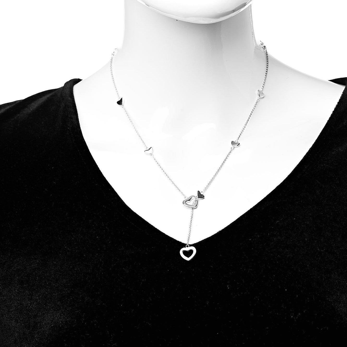 Sterling Silver Heart Lariat Necklace
