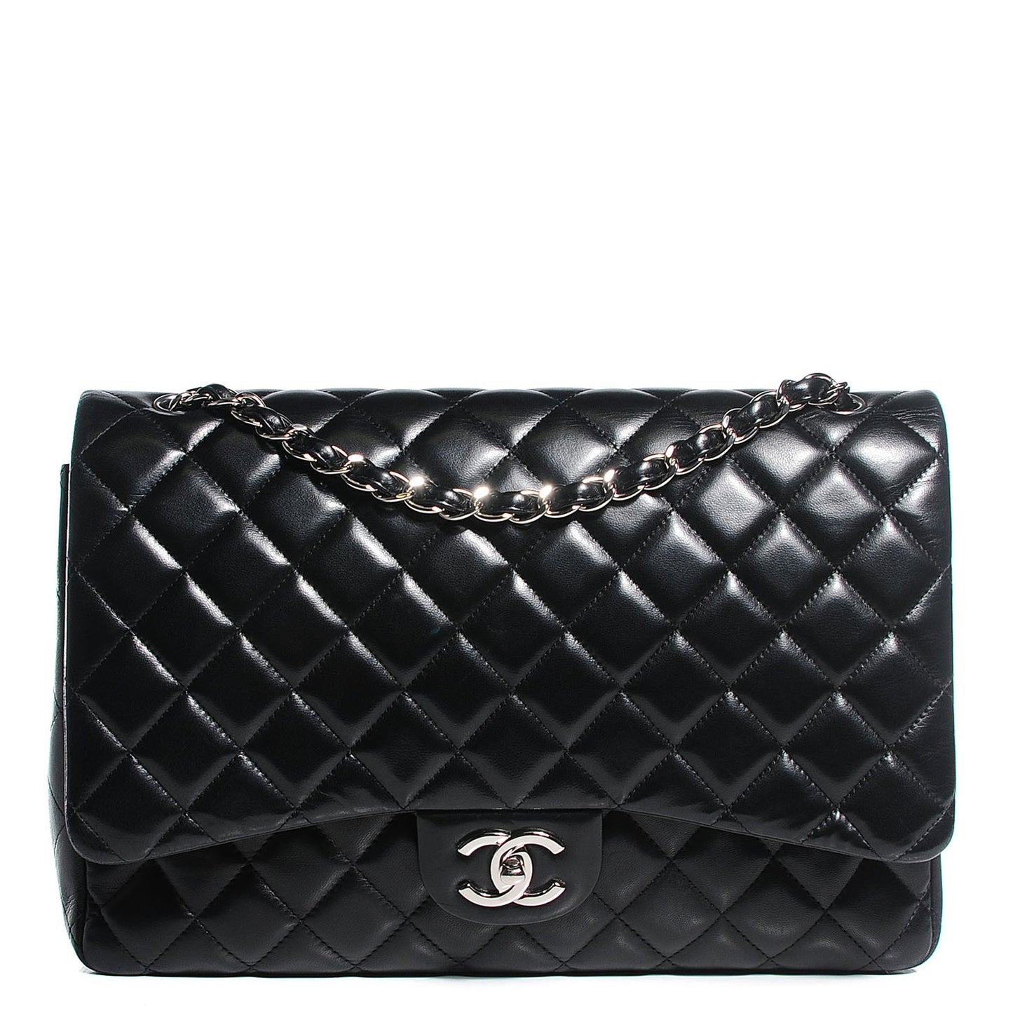 Lambskin Quilted Maxi Double Flap Black