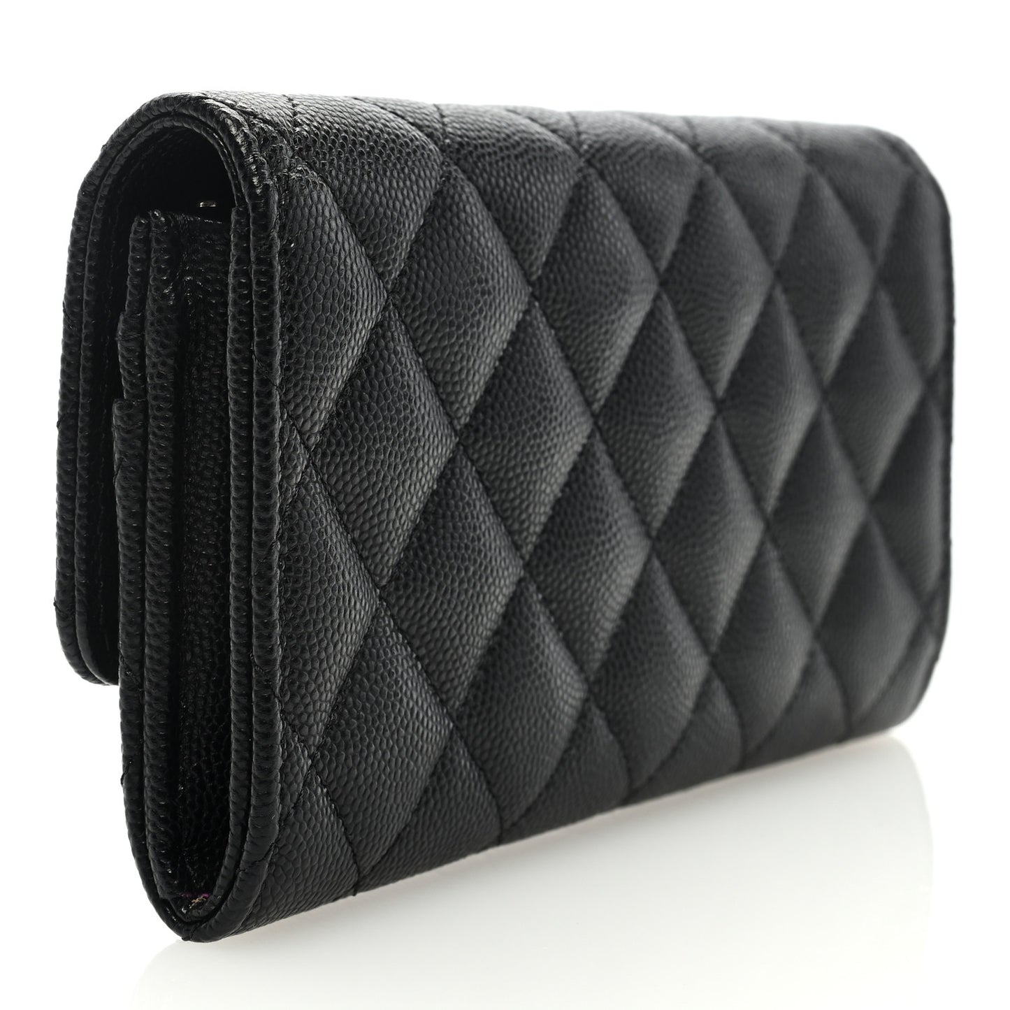 Caviar Quilted Textured CC Flap Wallet Black