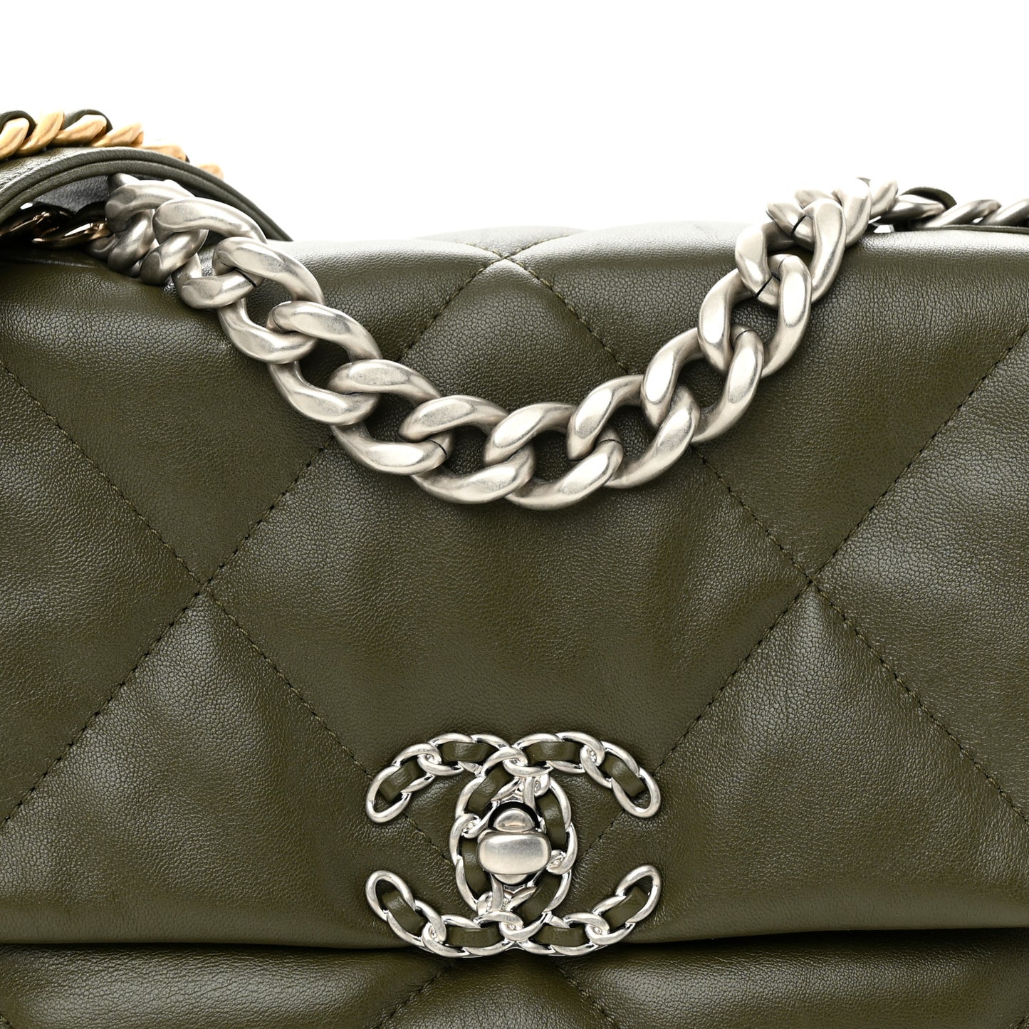 Lambskin Quilted Medium Chanel 19 Flap Khaki