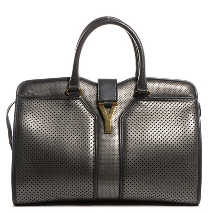 Saint Laurent Leather Perforated Large Cabas ChYc Pewter 1 of 8