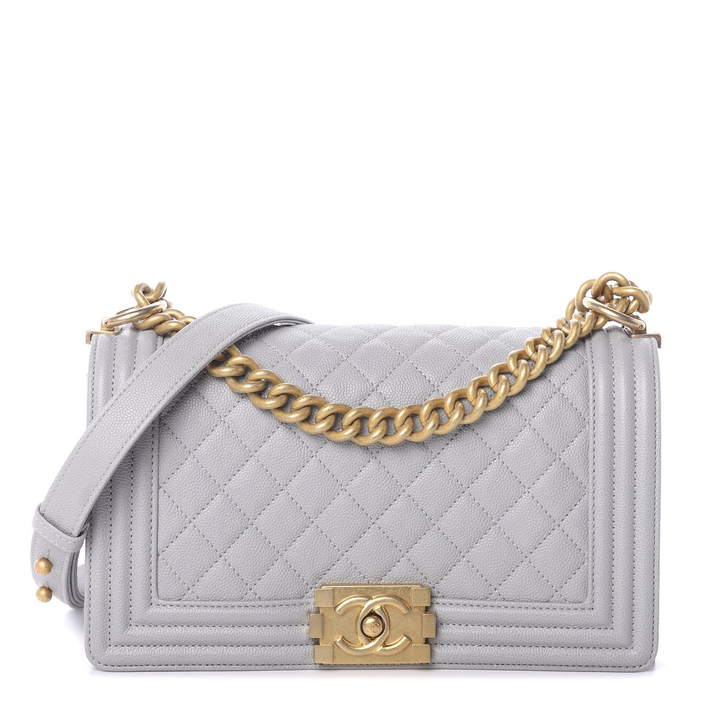 Caviar Quilted Medium Boy Flap Grey