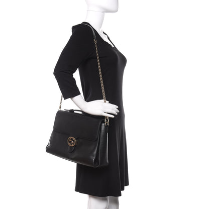 Gucci Dollar Calfskin Medium Interlocking G Top Handle Shoulder Bag Black 2 of 10