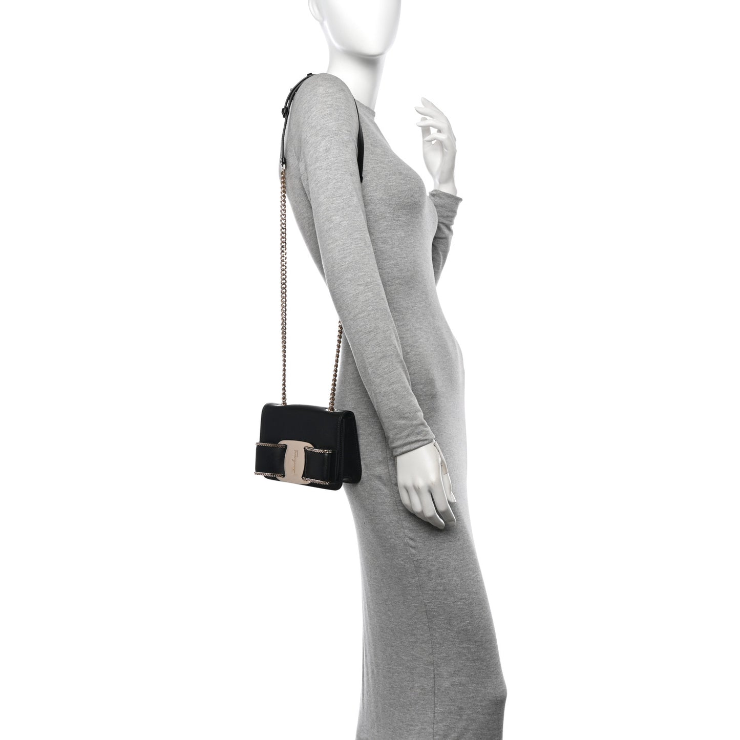 Calfskin Chain Mini Vara Bow Crossbody Bag Black