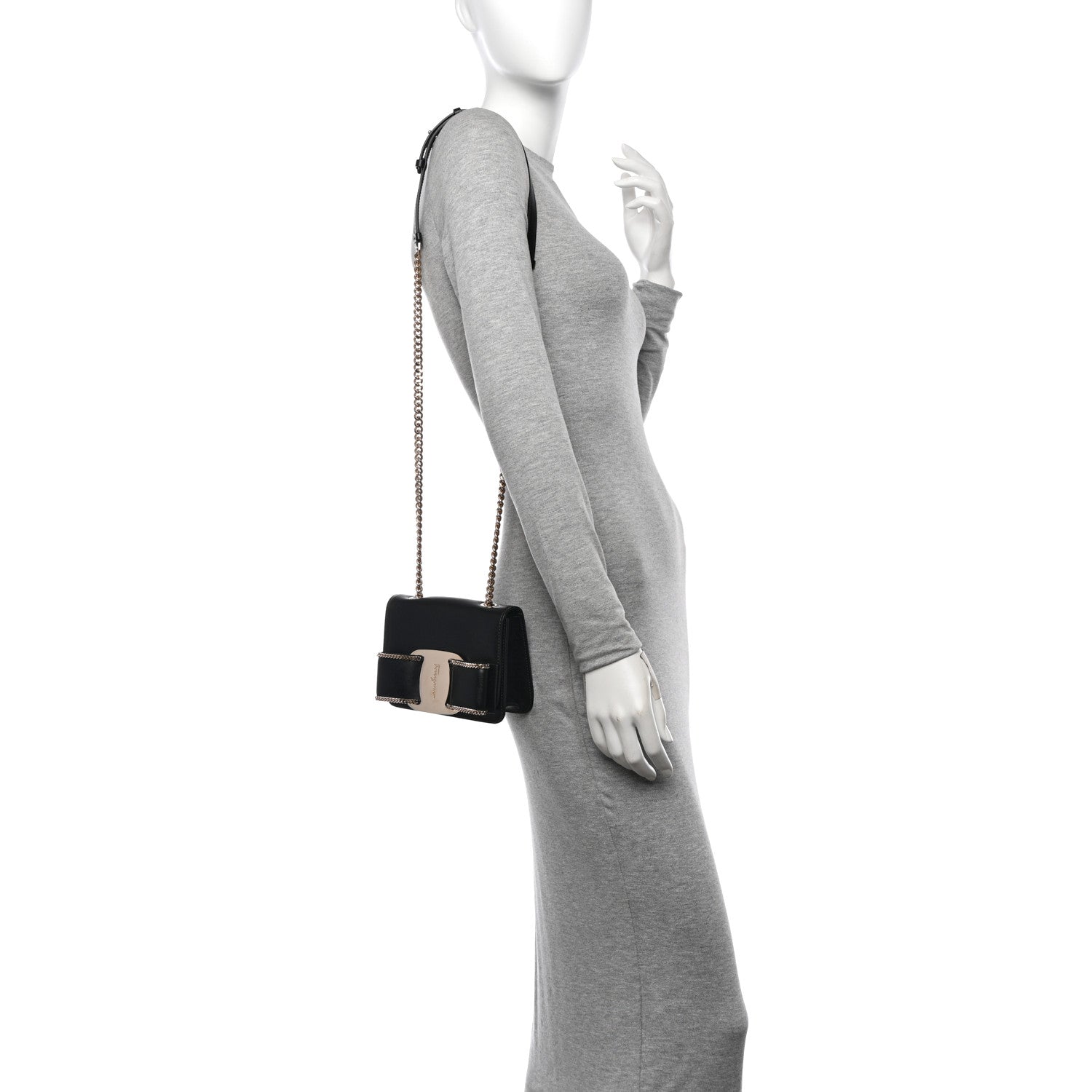 Salvatore Ferragamo Calfskin Chain Mini Vara Bow Crossbody Bag Black 2 of 12