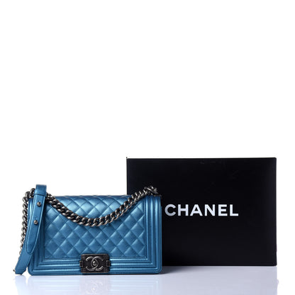 Chanel Metallic Caviar Quilted Medium Boy Flap Turquoise 11 of 11