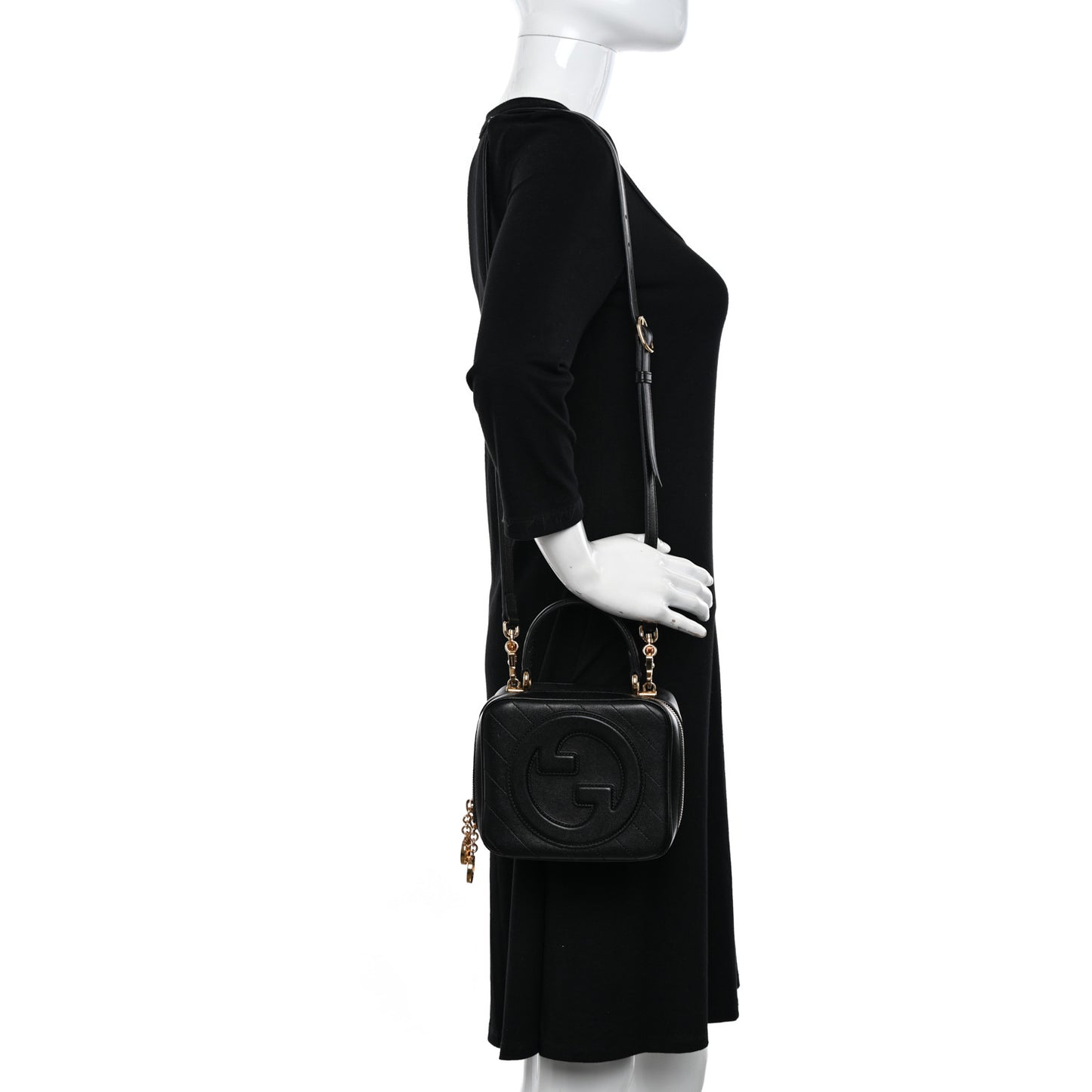 Sakai Be Green Calfskin Diagonal Stitched Blondie Top Handle Bag Black