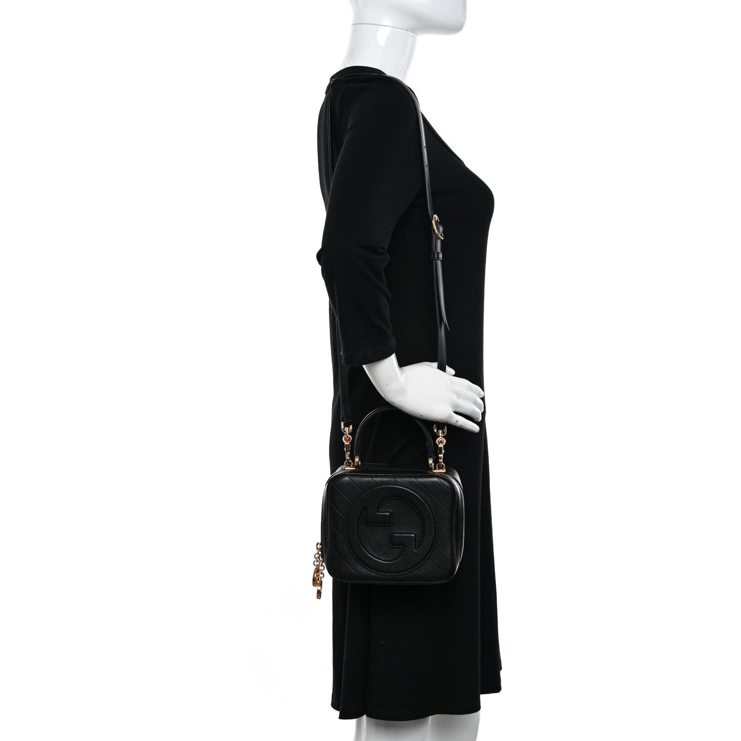 Gucci Sakai Be Green Calfskin Diagonal Stitched Blondie Top Handle Bag Black 2 of 11